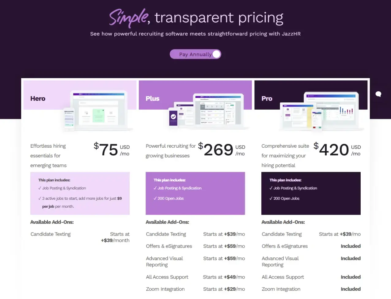 JazzHR pricing