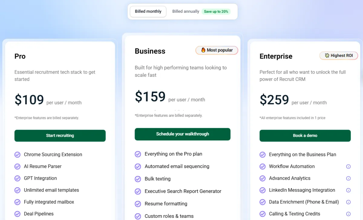 Recruit CRM pricing