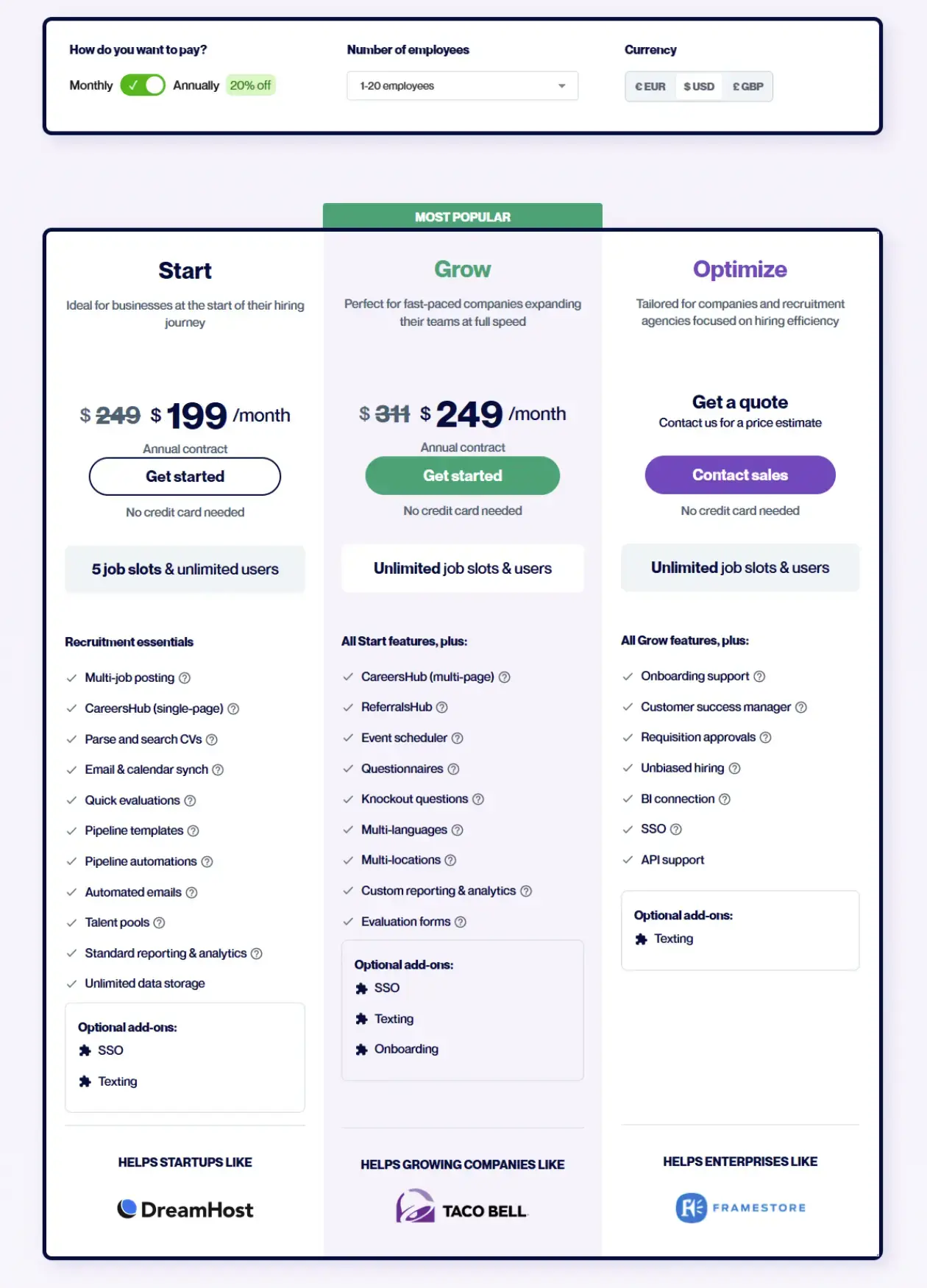 Recruitee pricing