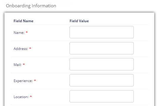 Onboarding information by candidate