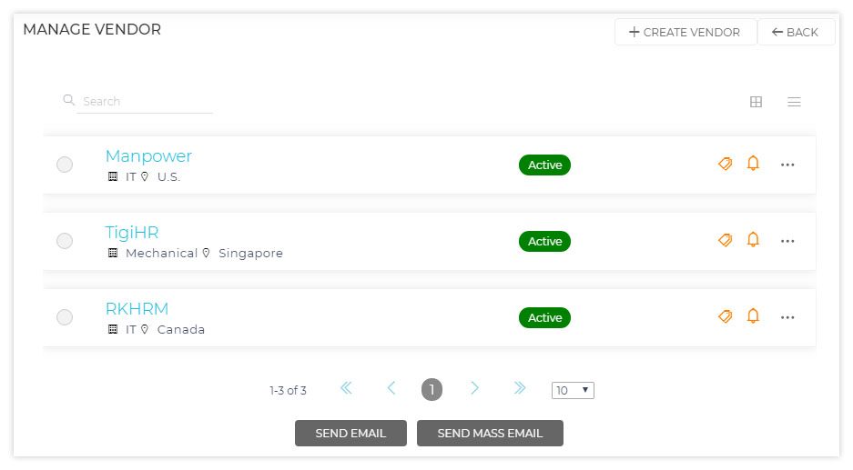 Manage vendor system