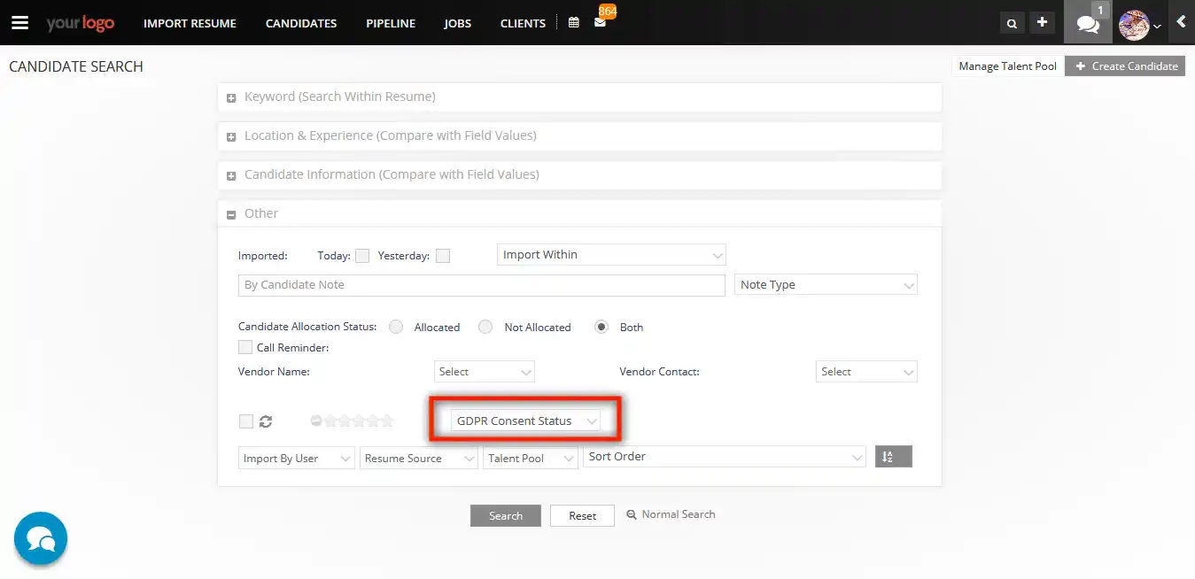 Candidate Search without/expired consent - iSmartRecruit