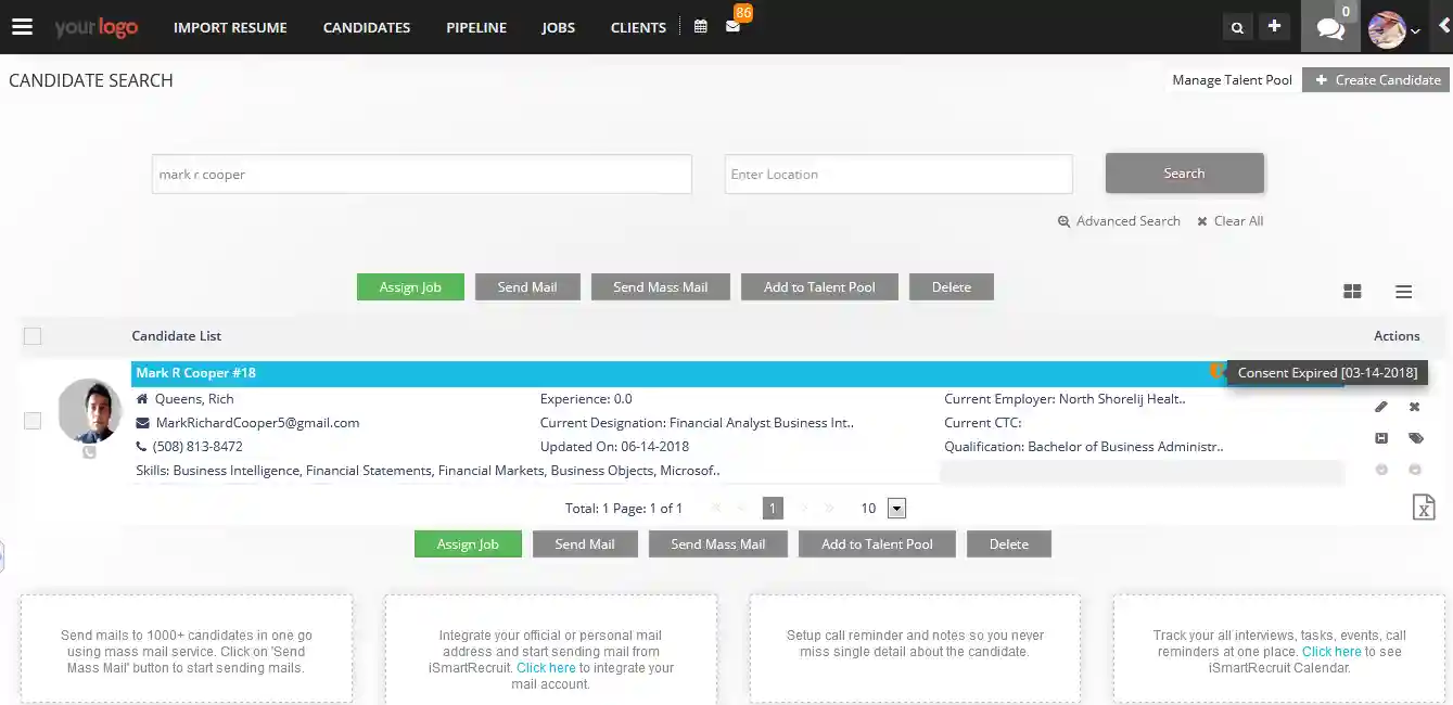 Candidate Consent Status Expired - iSmartRecruit
