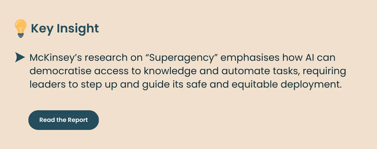 McKinsey's 'Superagency' concept: AI's role in knowledge access and automation under responsible leadership.