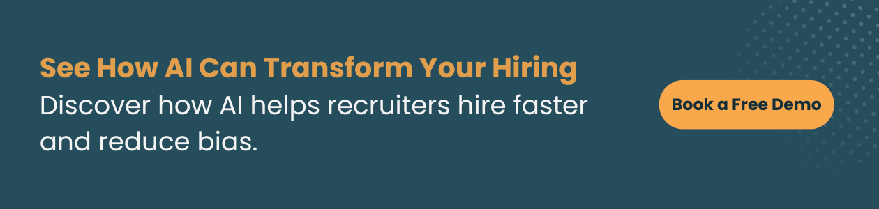 Banner promoting AI for hiring, highlighting faster recruitment and bias reduction, with a