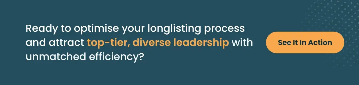 Call to action asking how to optimize longlisting for diverse leaders, with a 'See It In Action' demo button.