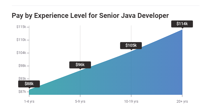 Pay by Experience Level for Senior Java Developer US